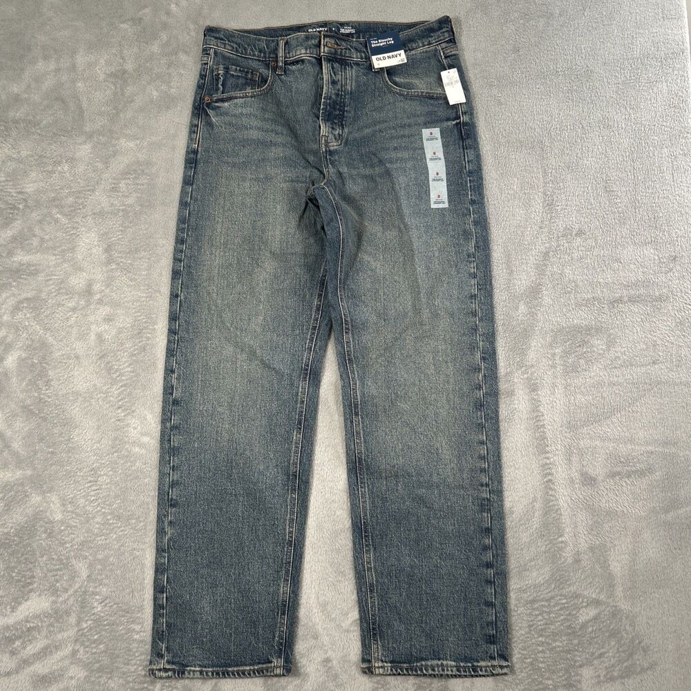 Old Navy Slouchy Straight Leg Mid Rise Jeans Womens 8 Blue 34x30 Denim Pants NEW